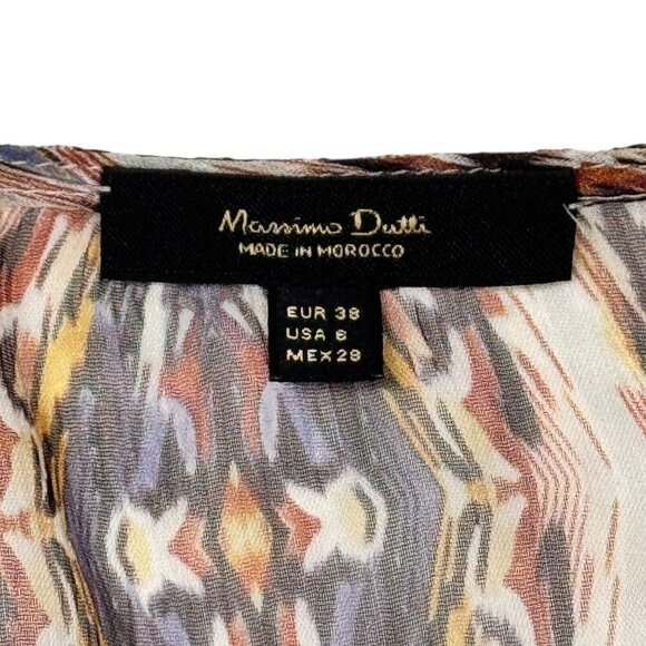 Massimo Dutti Boho Chiffon Blouse Sz.M Multi Printed Sheer Maximalist Career - Picture 8 of 15
